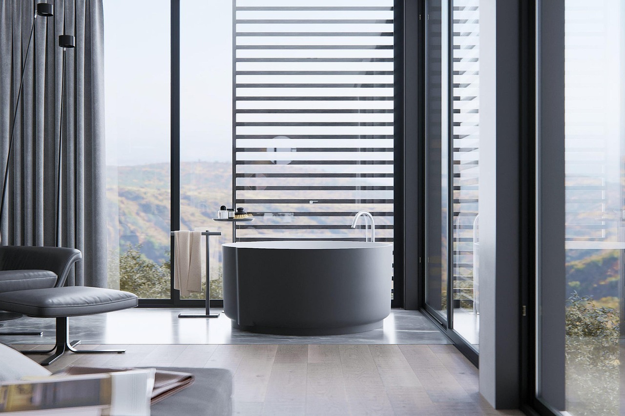 Moderne milieuvriendelijke badkamer met waterbesparende kraan.